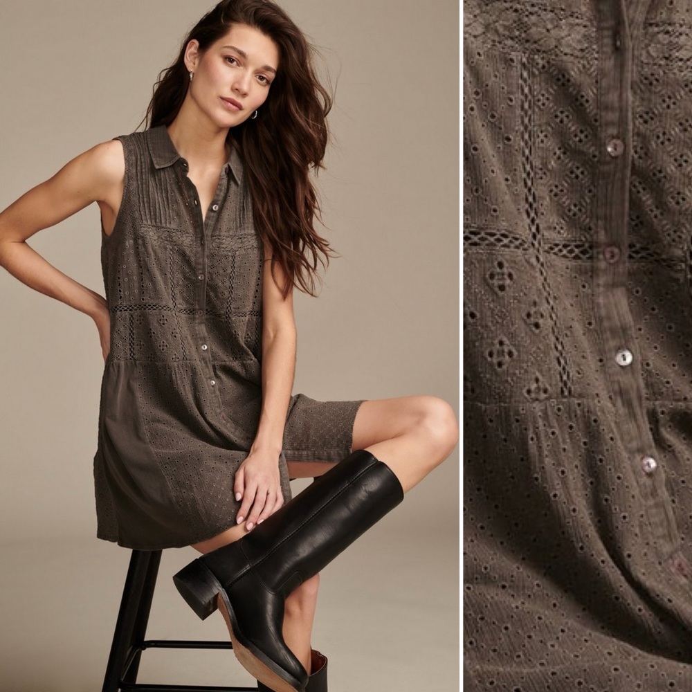 Lucky Brand Collared Tiered Dress in Raven/ brown-gray, size S NWT
